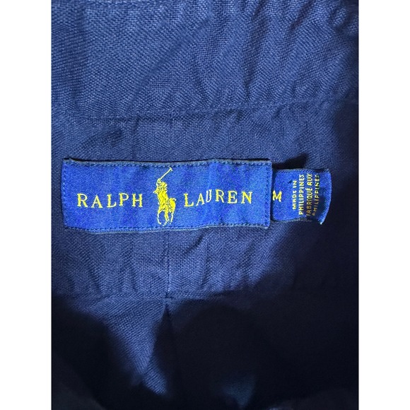 Ralph Lauren Mens Short Sleeve Button Down Shirt Navy Blue Polo Pony Logo Size M - Picture 5 of 7